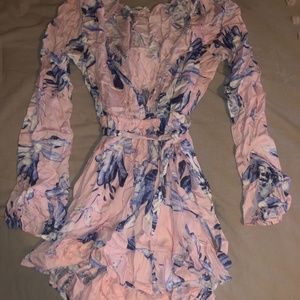 White, blue and pink long sleeve flowy romper